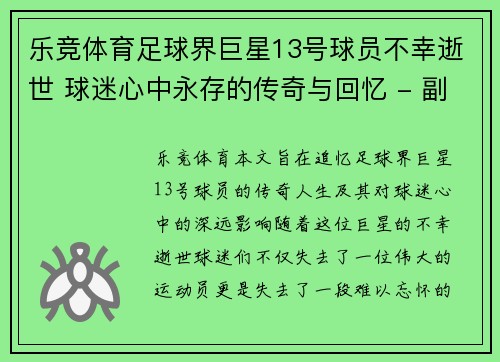乐竞体育足球界巨星13号球员不幸逝世 球迷心中永存的传奇与回忆 - 副本